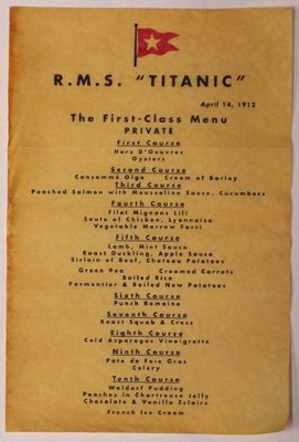 Titanic Menu antiqued parchment replica document